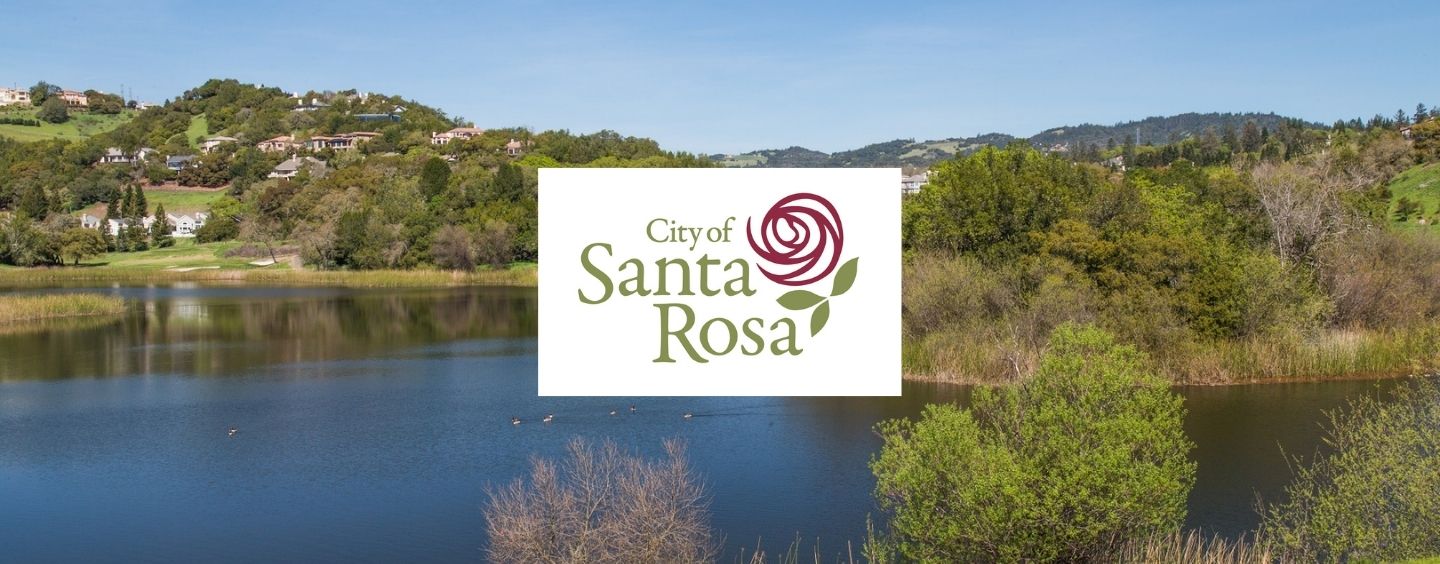 City of Santa Rosa logo over a landscape and water background