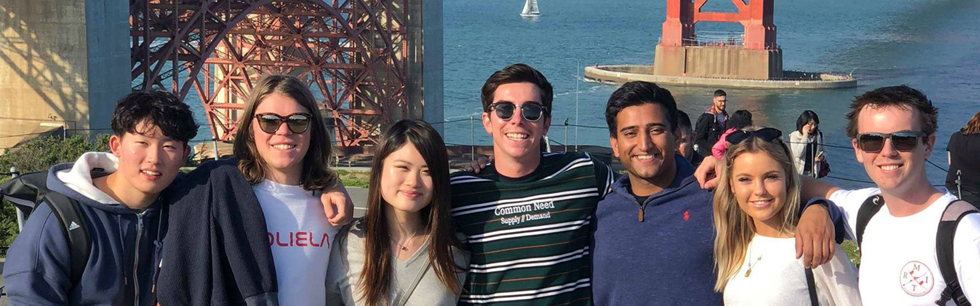 Group of international students from Australia at the Golden Gate Bridge