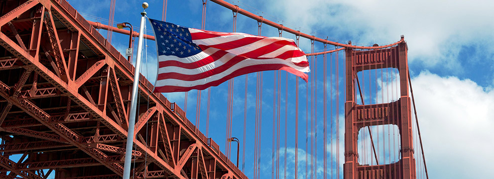 USA flag at the Golden Gate Bridge