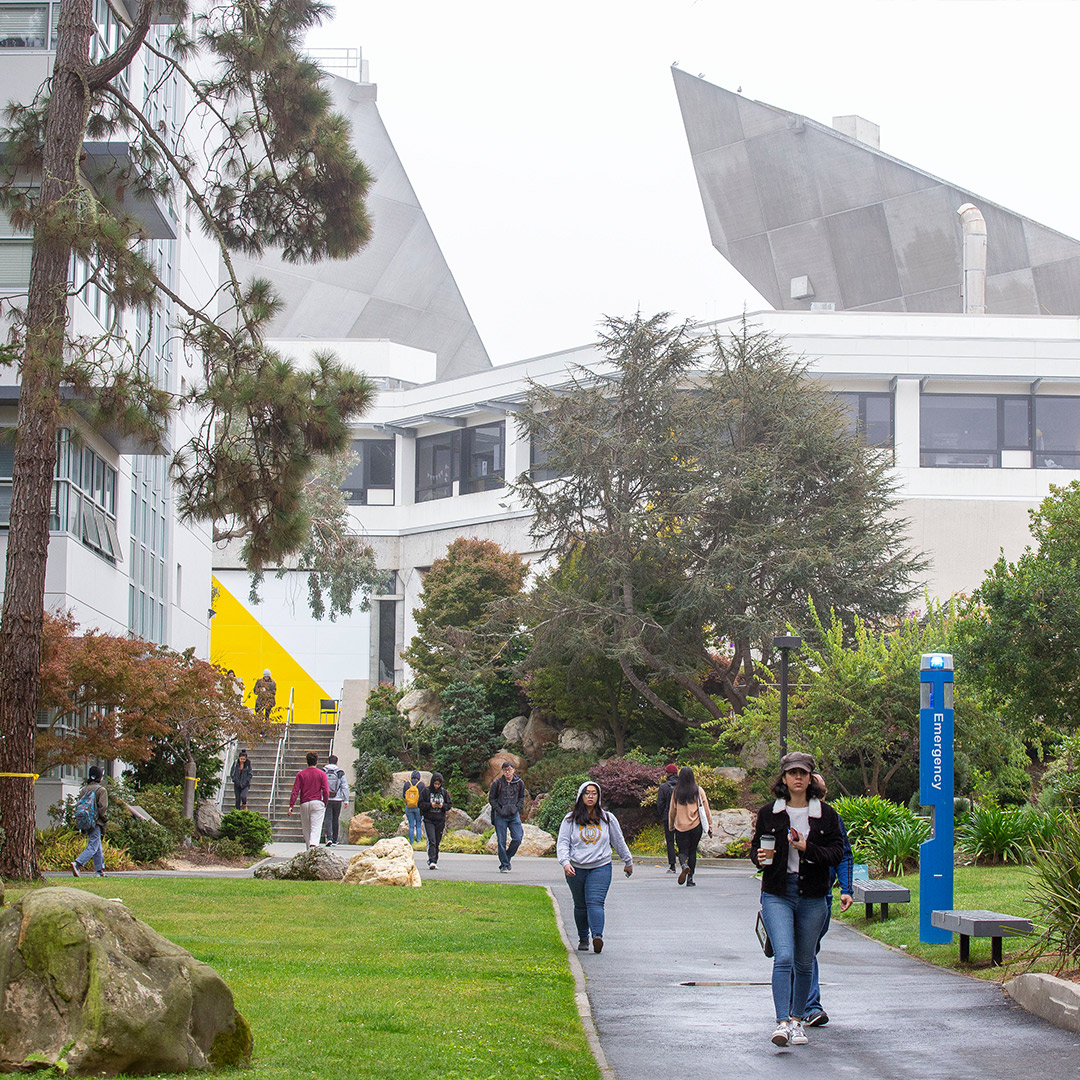 Student Center on a foggy winter day