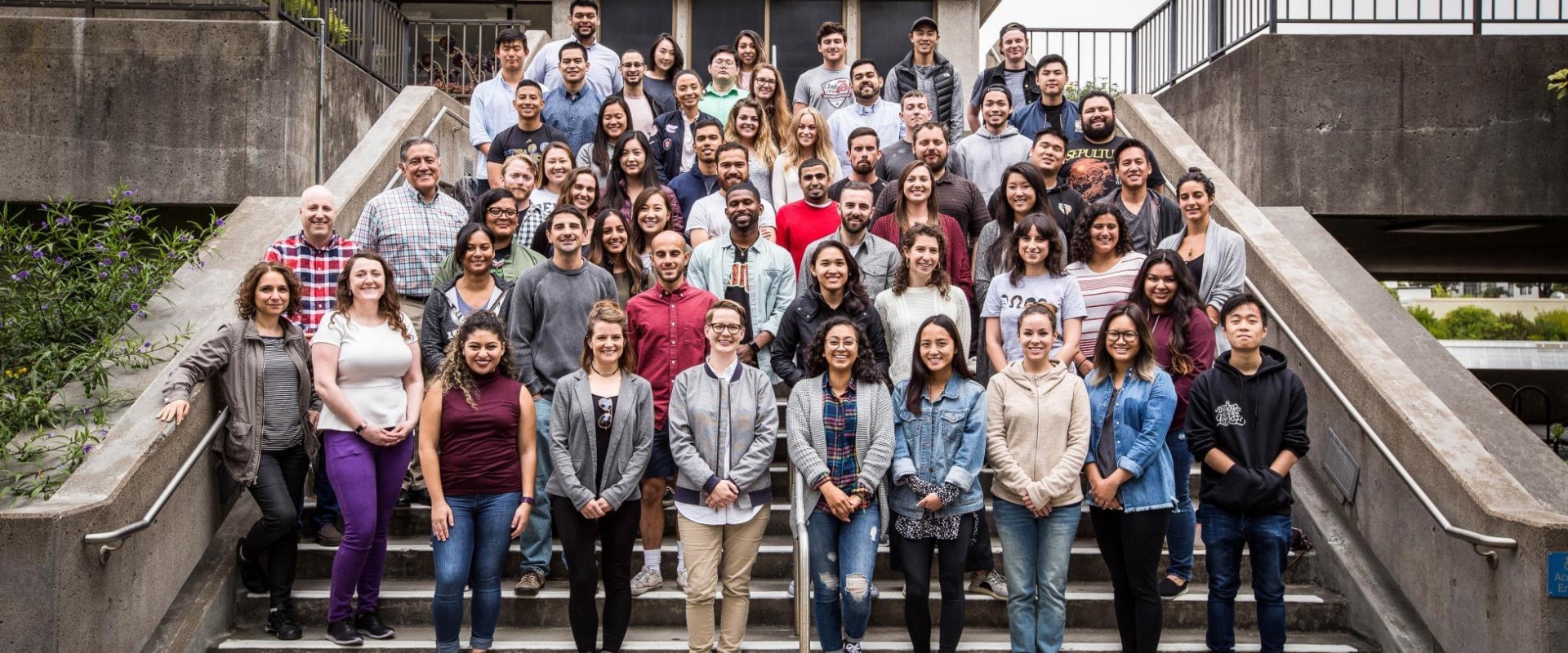 Large group of Pre-Health students standing on stairs